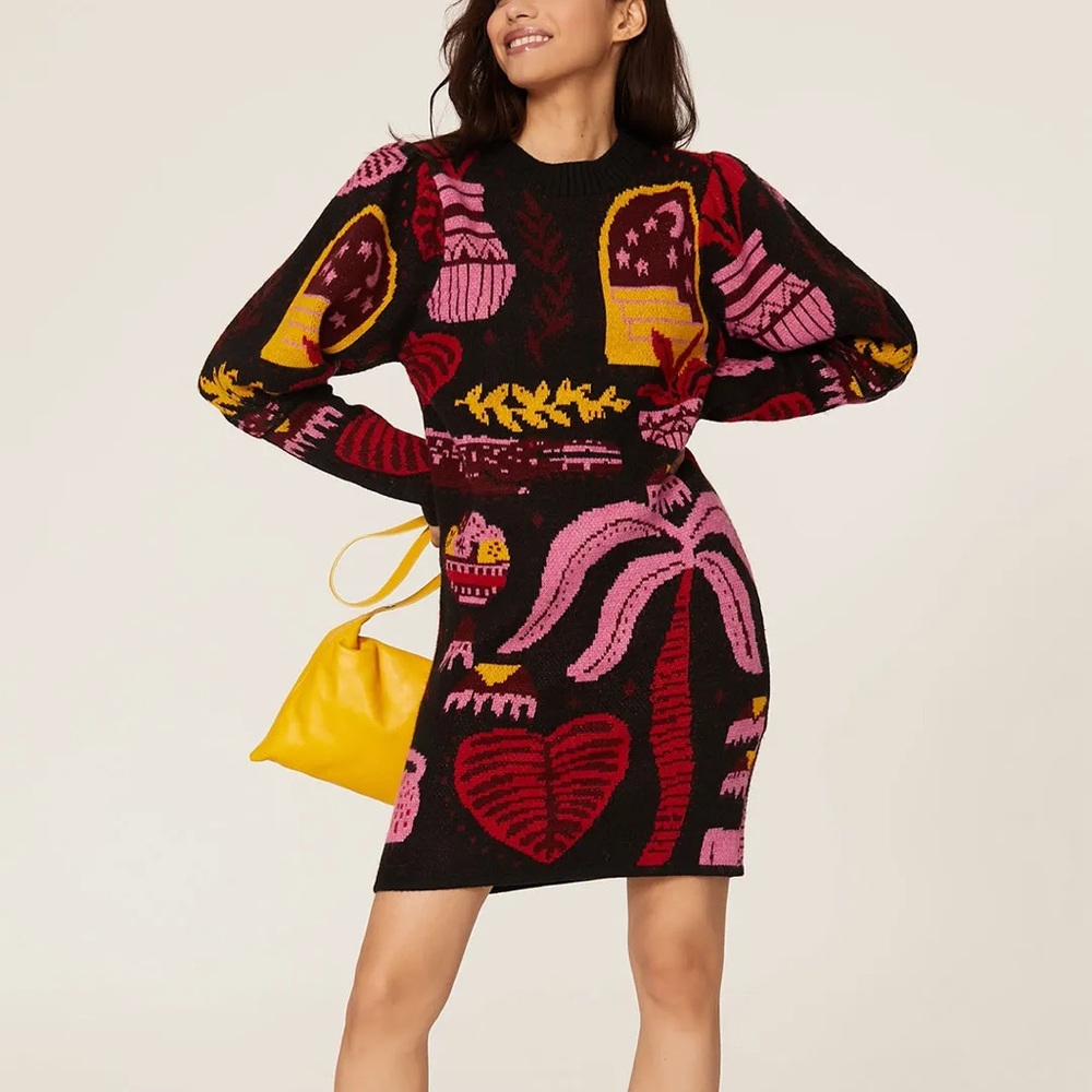 FARM Rio Vibrant Knit Dress with Pink and Yellow Accents